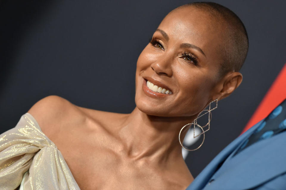 Jada Pinkett Smith has been open about living with alopecia, pictured in November 2021. (Getty Images)