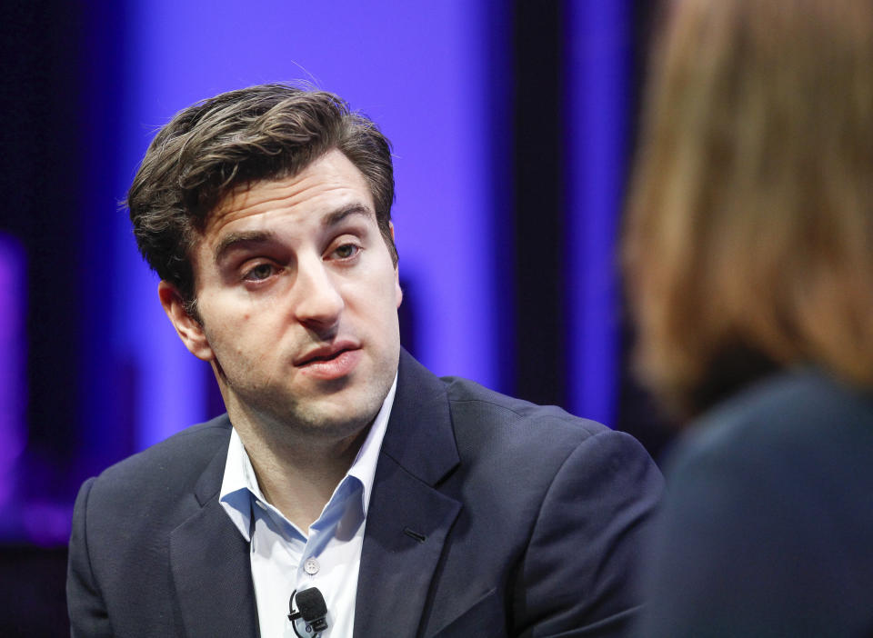 SAN FRANCISCO, CA - NOVEMBER 04:  Brian Chesky speaks during the Fortune Global Forum - Day 3 at the Fairmont Hotel on November 4, 2015 in San Francisco, California.  (Photo by Kimberly White/Getty Images for Fortune)