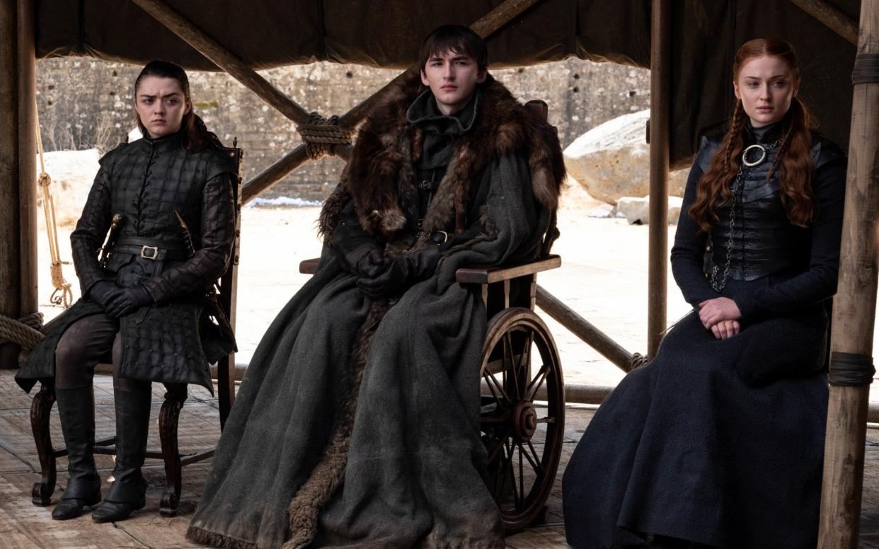 Arya, Bran, and Sansa Stark in the Game of Thrones series finale. - Game of Thrones Â© 2019 Home Box Office, Inc. All rights reserved. HBOÂ® and all related programs are the property of Home Box O