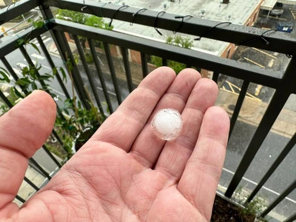 Hail was reported in downtown Fort Worth Sunday afternoon as storms rolled through.