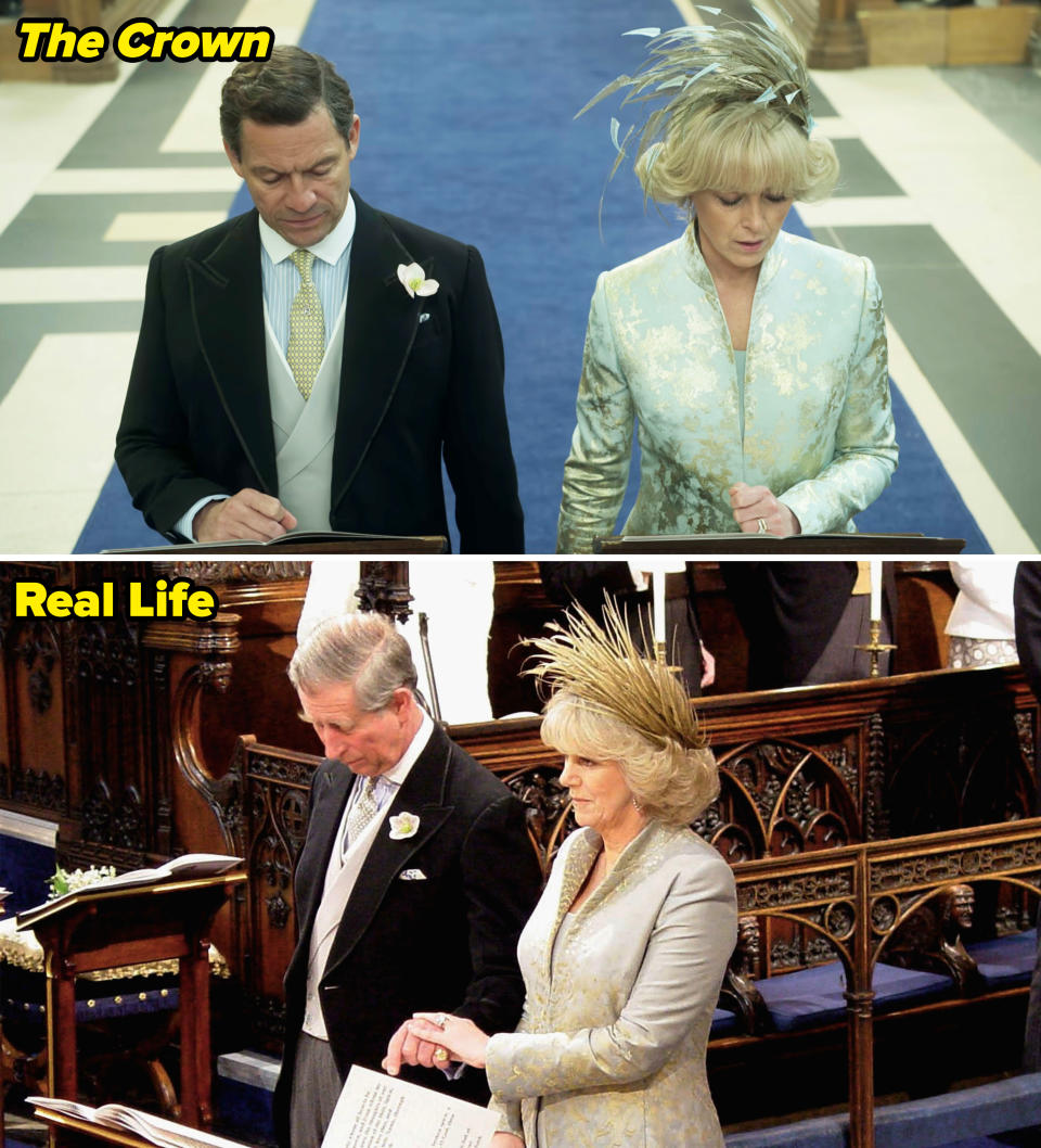 Prince Charles and Camilla Parker Bowles in real life vs. "The Crown"
