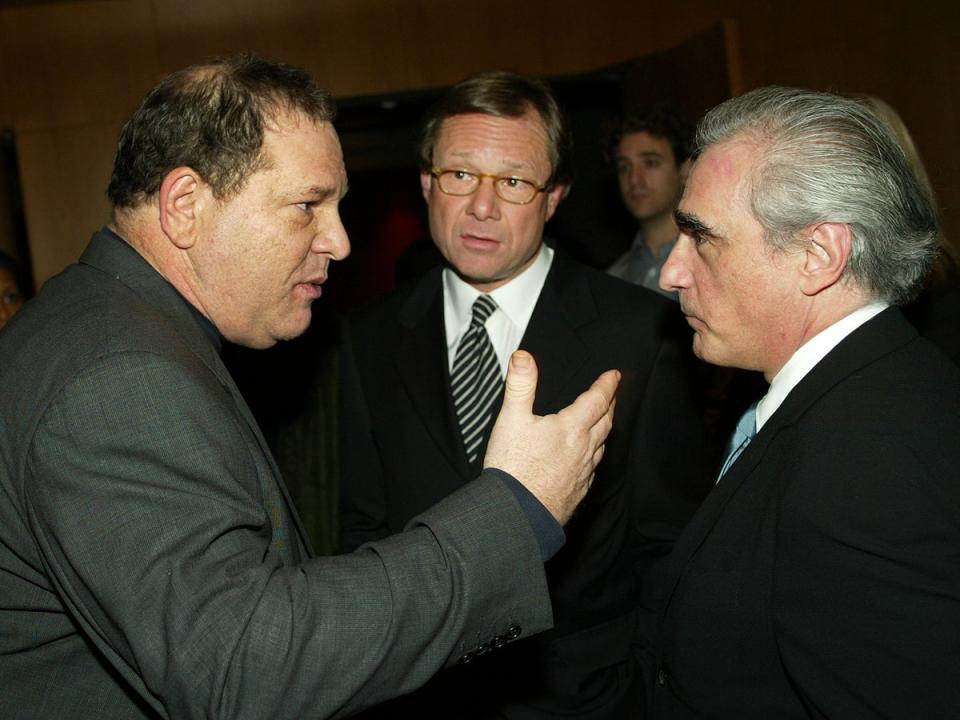 Harvey Weinstein, former Disney president Michael Ovitz and Martin Scorsese in 2002 (Getty)