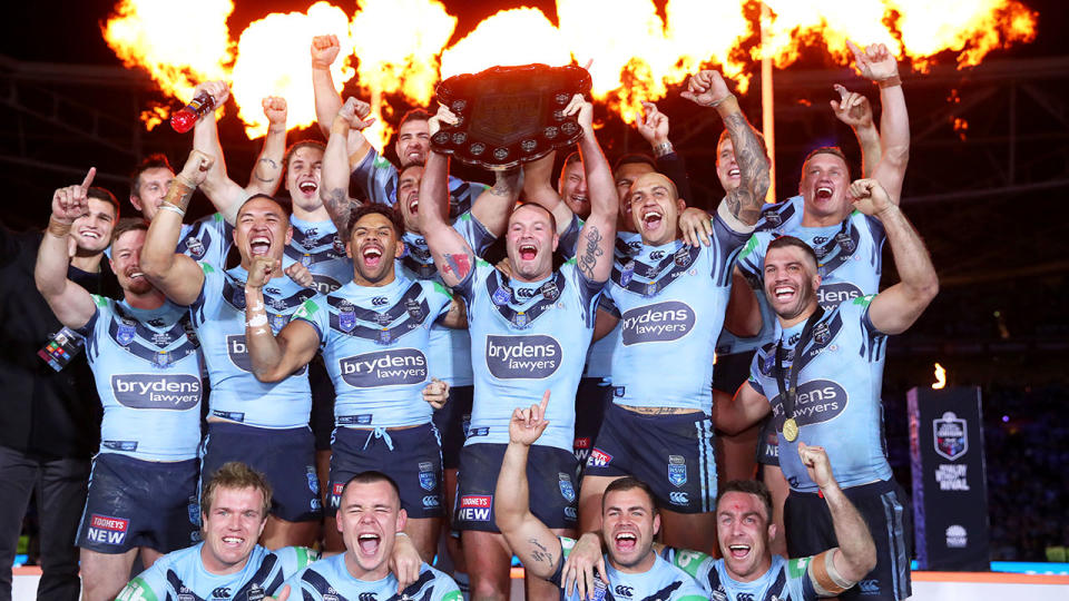 Pictured here, the NSW side celebrate their 2019 Origin series victory.