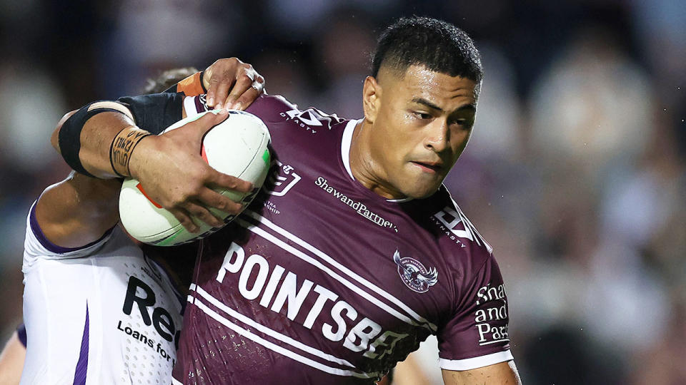 Seen here, Manly edge forward Haumole Olakau'atu in the NRL. 