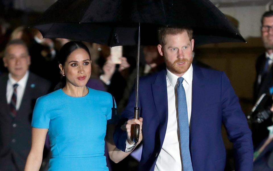 Meghan Markle and Prince Harry arrive at the Endeavour Fund Awards in London in March - AP