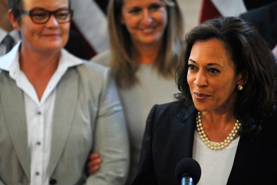 Harris as the attorney general of California attends a same-sex marriage in San Francisco in 2013 (AFP)