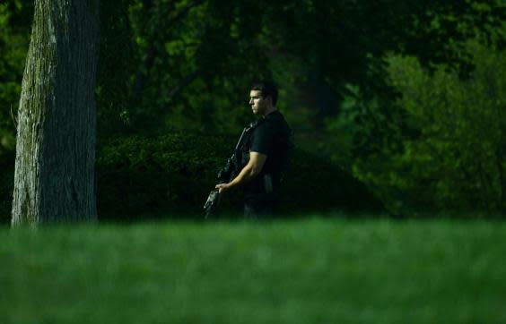 Members of the Secret Service took up positions after a shooting outside of the White House (Getty)