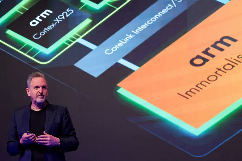 FILE PHOTO: ARM CEO Rene Haas makes a speech at COMPUTEX forum in Taipei