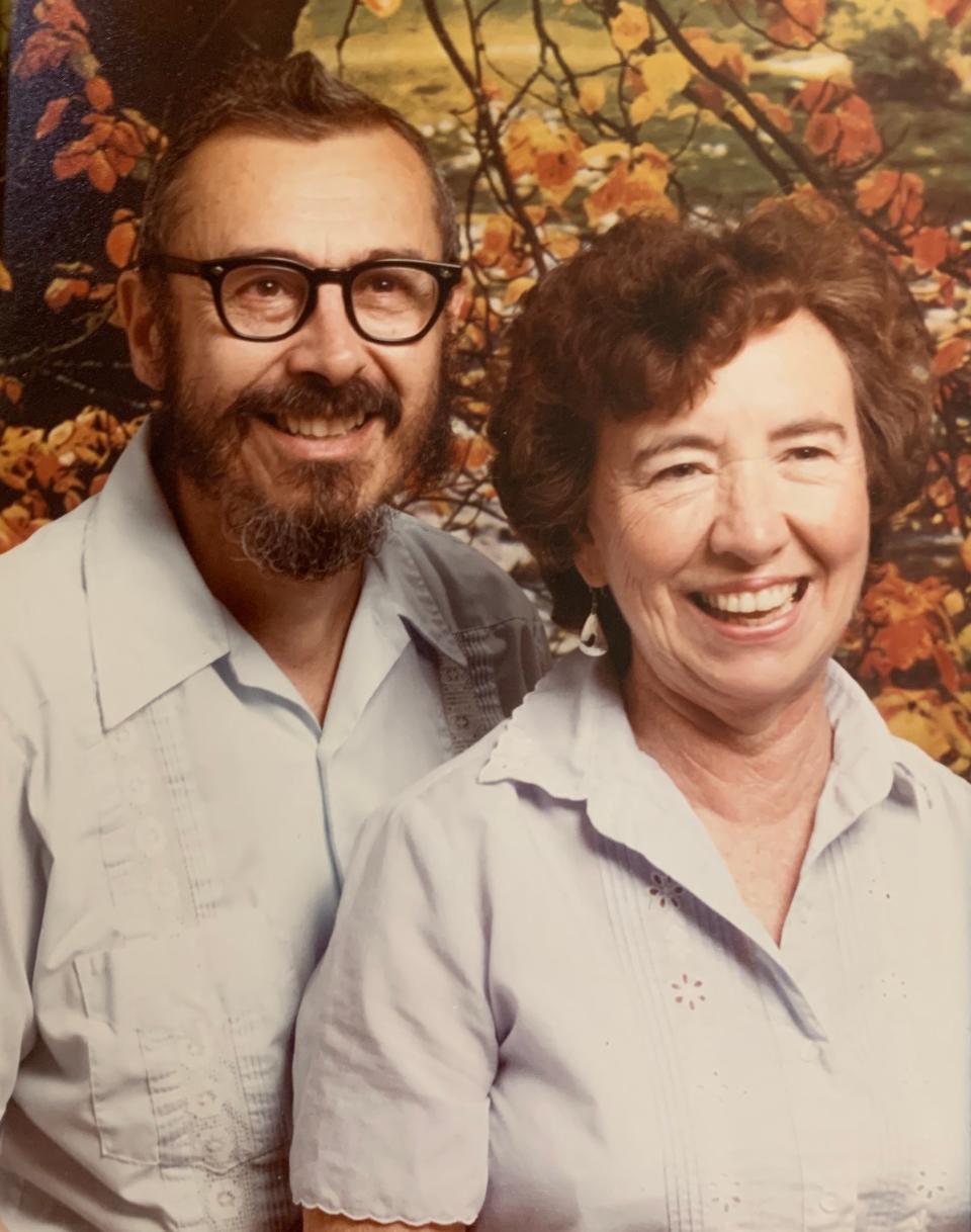 Retired Professor Karl Schmitt and his late wife, Grace Schmitt. They met when they were seated at the same table at a friend's wedding (on purpose, it turns out). They married in 1949, and Grace died in 2012.