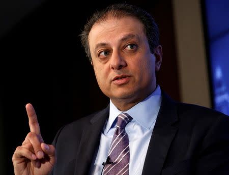 FILE PHOTO: U.S. Attorney for the Southern District of New York Preet Bharara speaks during a Reuters Newsmaker event in New York City, U.S., July 13, 2016. REUTERS/Brendan McDermid/File photo