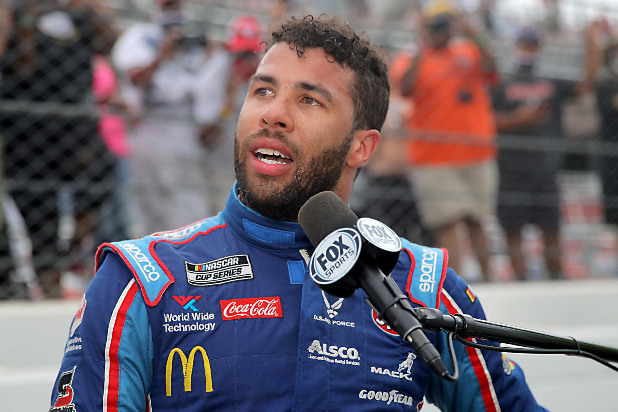 Bubba Wallace at Talladega. (Photo by Chris Graythen/Getty Images)