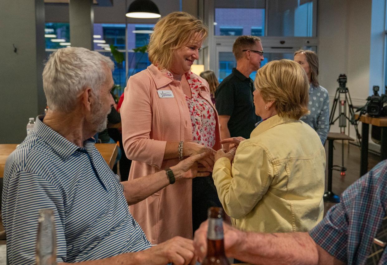 Amy Canterbury celebrates her victory over Cheryl Musgrave in the GOP primary for District 3 County Commissioner Tuesday, May 7, 2024.