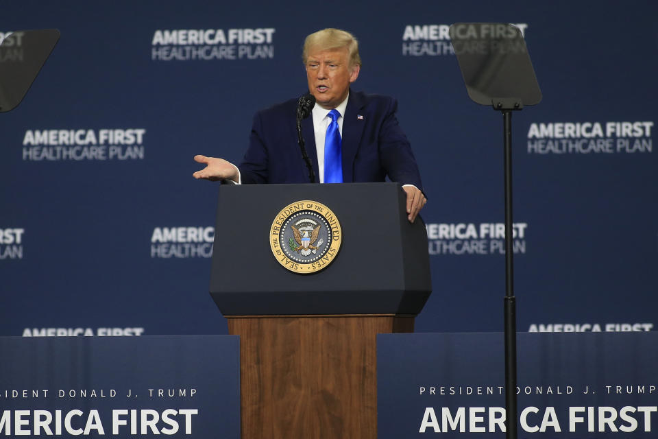 President Donald Trump delivers a speech about health care on Sept. 24, 2020 in Charlotte, North Carolina, less than six weeks before the November election.