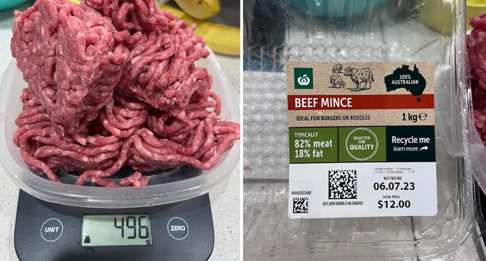 Woolworths Low Weight Minced Beef Packet. 