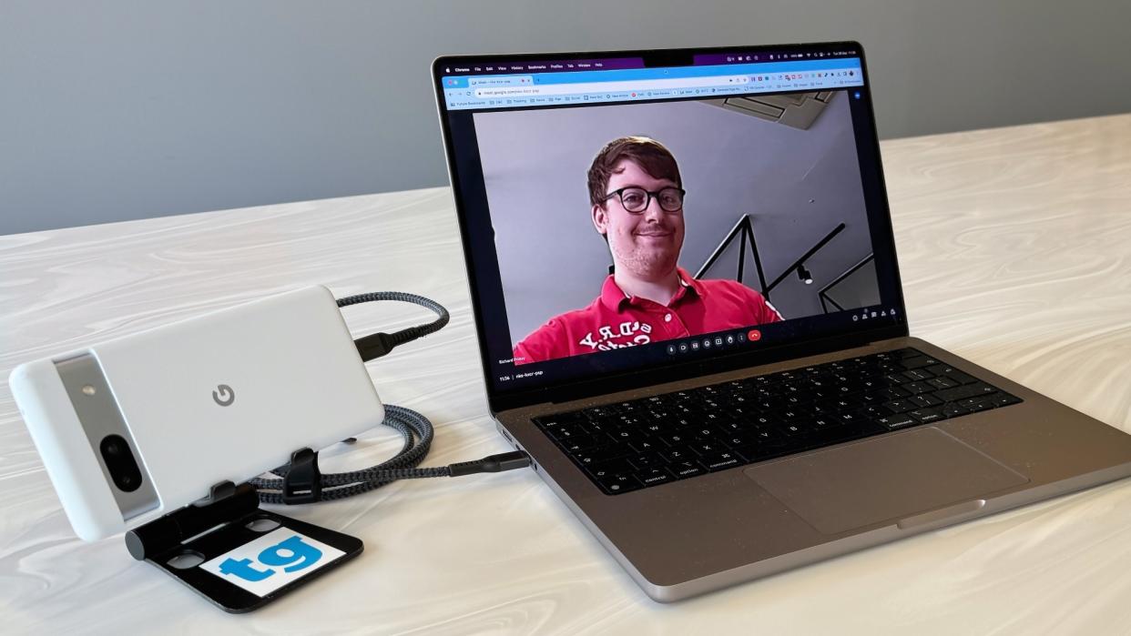  A MacBook Pro using a Pixel 7a as a webcam. 