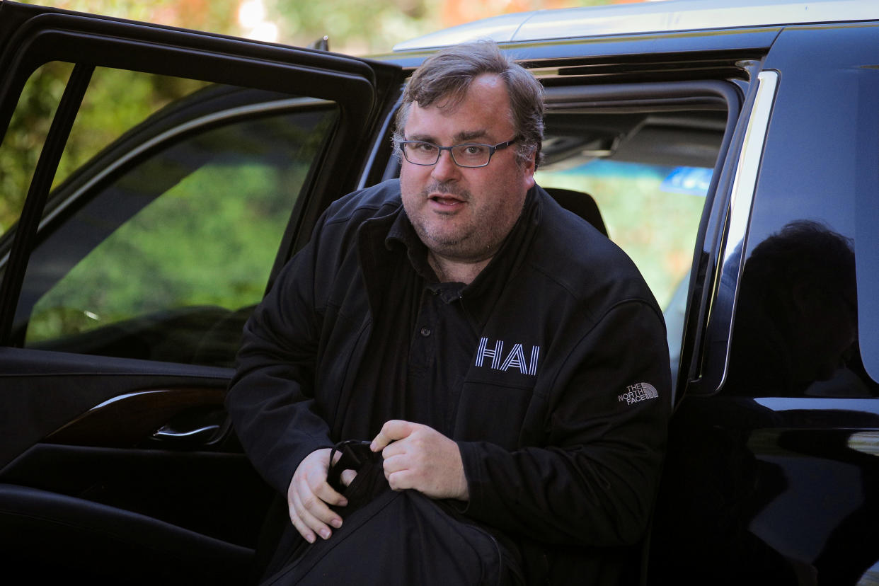 Reid Hoffman, co-founder of Linkedin and venture capitalist, arrives at the annual Allen and Co. Sun Valley media conference in Sun Valley, Idaho, U.S., July 9, 2019. REUTERS/Brendan McDermid