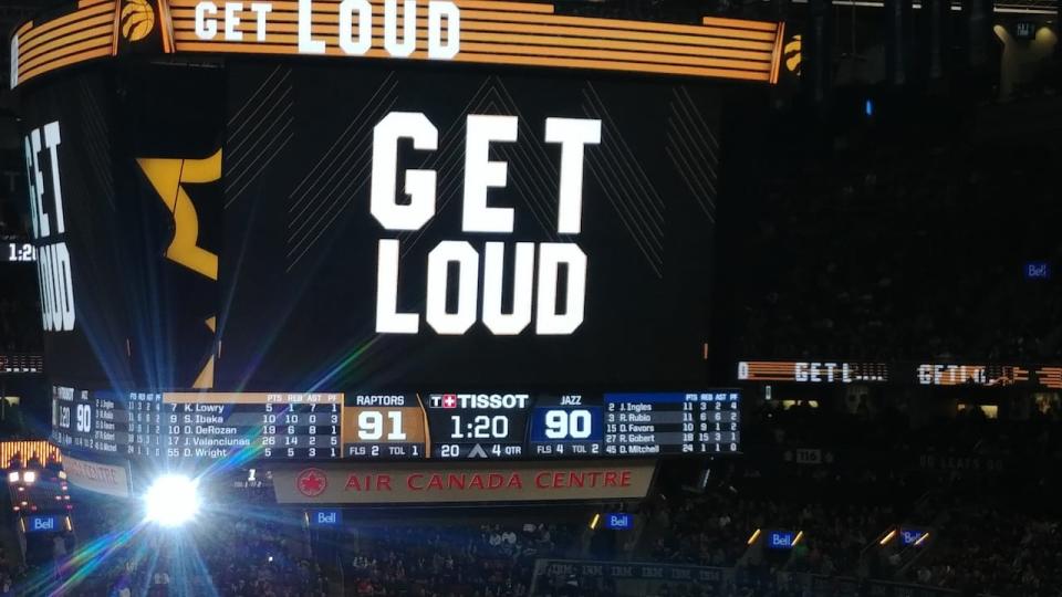 The jumbotron at the Scotiabank Arena in Toronto encouraging fans to 'Get Loud'. 