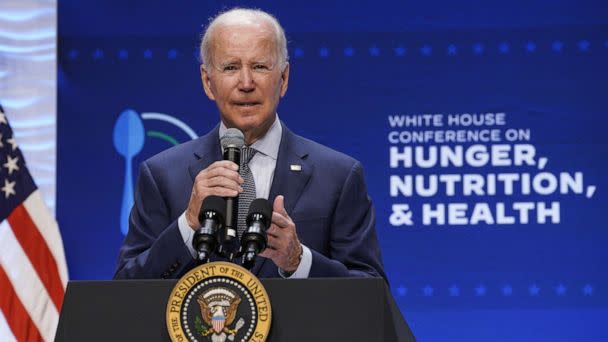 PHOTO: President Joe Biden speaks at the White House Conference On Hunger, Nutrition And Health in Washington, D.C., on Sept. 28, 2022. (Bloomberg via Getty Images)