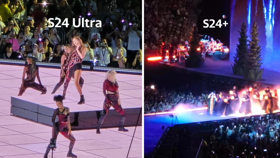 A photo comparison using Samsung S24 Ultra and Samsung S24+. This was shot from the suite at National Stadium at Taylor Swift's The Eras Tour concert in Singapore. (PHOTO: Reta Lee/Yahoo Life Singapore)