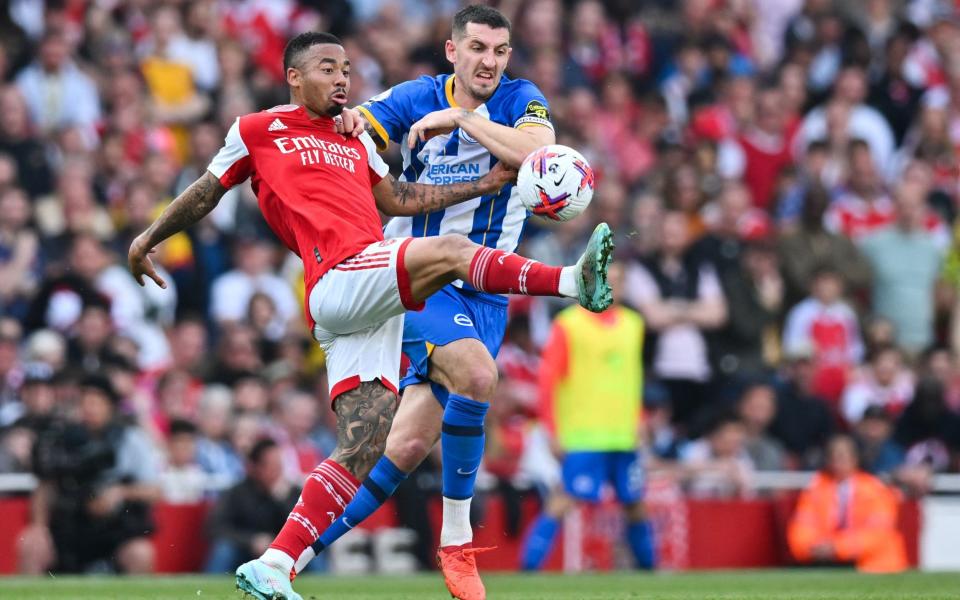 Gabriel Jesus battles with Brighton&#39;s Lewis Dunk - What Arsenal must do to avoid another title race collapse - AFP/Glyn Kirk