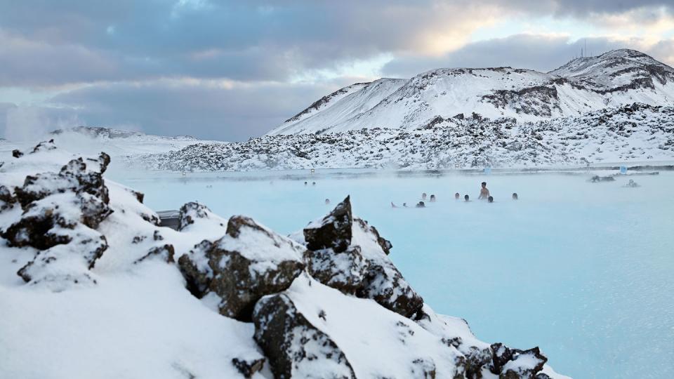 Bathers in the Blue Lagoon in Iceland 