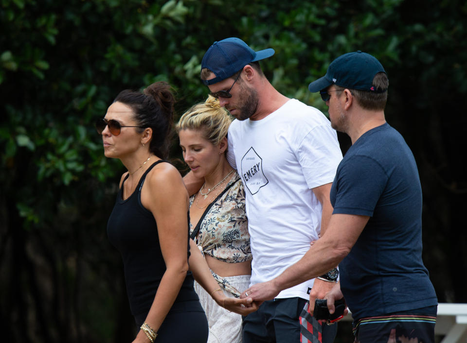 Elsa and Luciana all kept things low-key with matching top knots and casual attire. Photo: Media-Mode