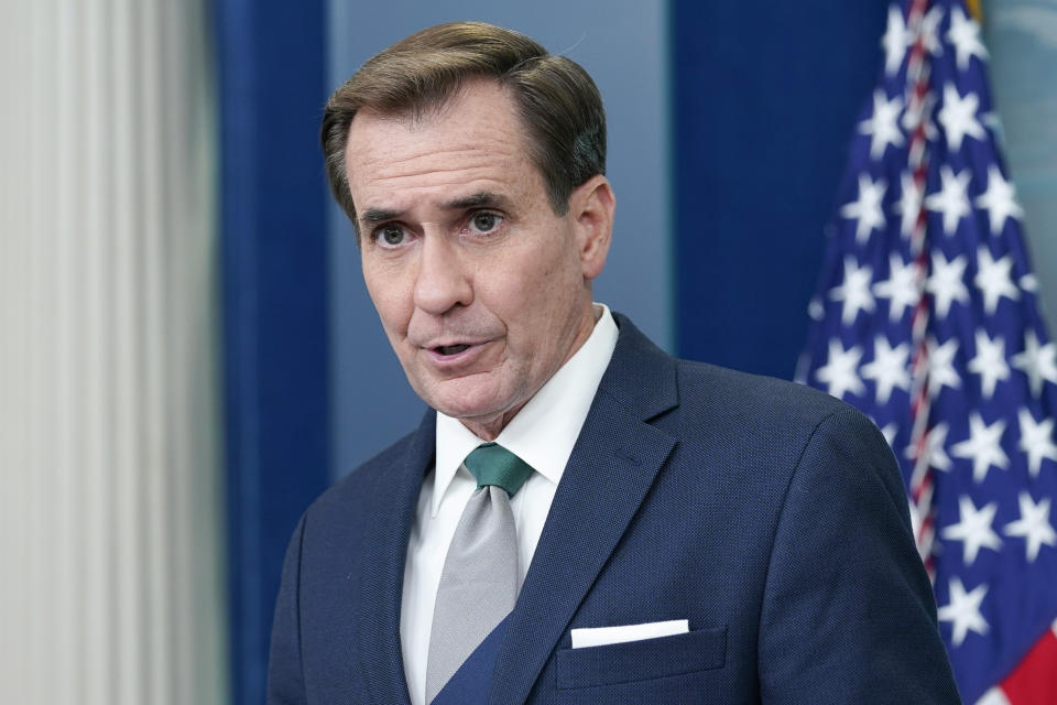 FILE - National Security Council spokesman John Kirby speaks during the daily briefing at the White House in Washington, July 27, 2022. (AP Photo/Susan Walsh, File)