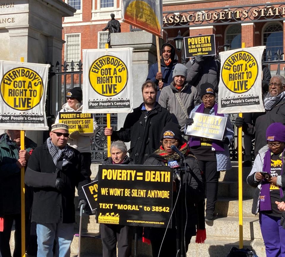 Savina Martin announces the 40-week voter drive Feb. 20, aimed at "awakening the sleeping giant," the block of poor and low-wage earners, in an effort to motivate them to cast ballots in favor of those who support anti-poverty measures and policies.