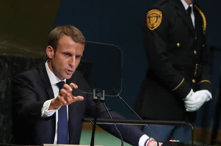 France's President Emmanuel Macron addresses the 73rd session of the United Nations General Assembly at U.N. headquarters in New York, U.S., September 25, 2018. REUTERS/Shannon Stapleton