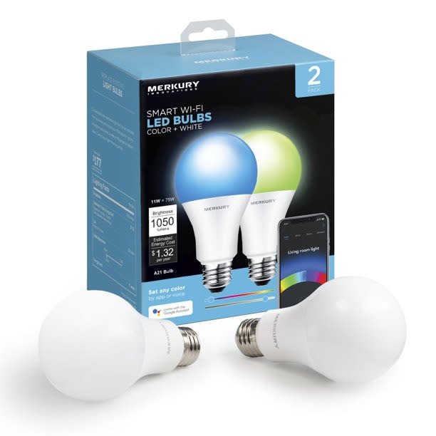 Merkury Innovations A21 Smart Multicolor Dimmable LED Bulb, 2-Pack