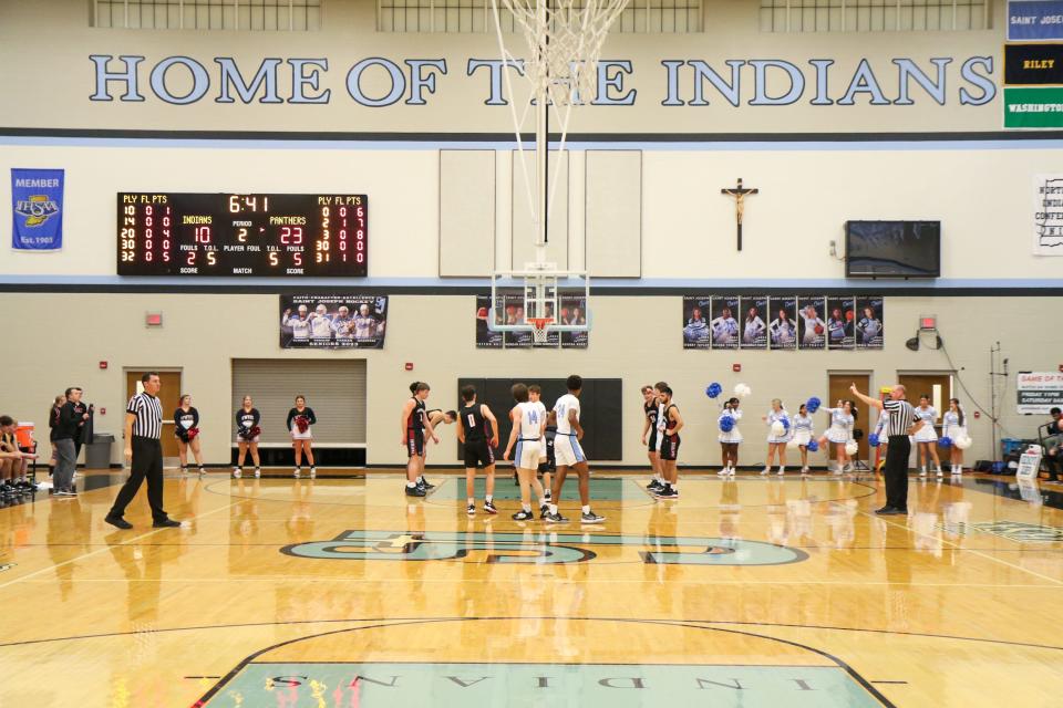 An overview of Alumni Gymnasium during the Saint Joseph vs. NorthWood boys basketball game Tuesday, Jan. 17, 2023 at Saint Joseph High School.