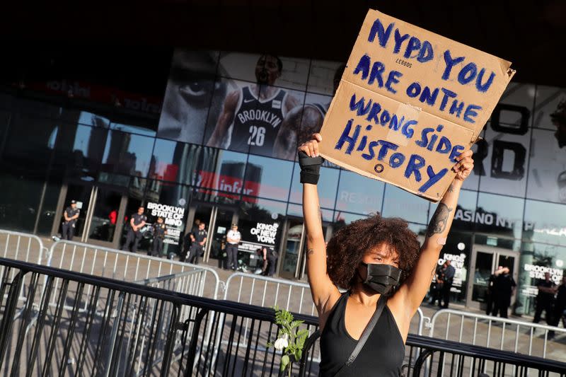 Protest against racial inequality in the aftermath of the death in Minneapolis police custody of George Floyd, in New York