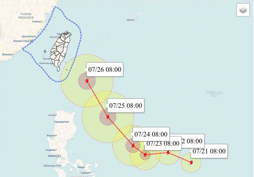 「杜蘇芮」颱風路徑預測圖。（圖／翻攝自臉書／氣象達人彭啟明）