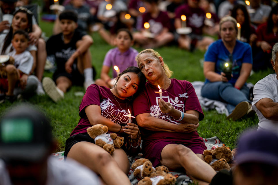 A candlelight vigil on for the victims of the mass shooting at Robb Elementary School in Uvalde, Texas, on May 24, 2023, the 1-year anniversary of the attack. (Brandon Bell / Getty Images file)