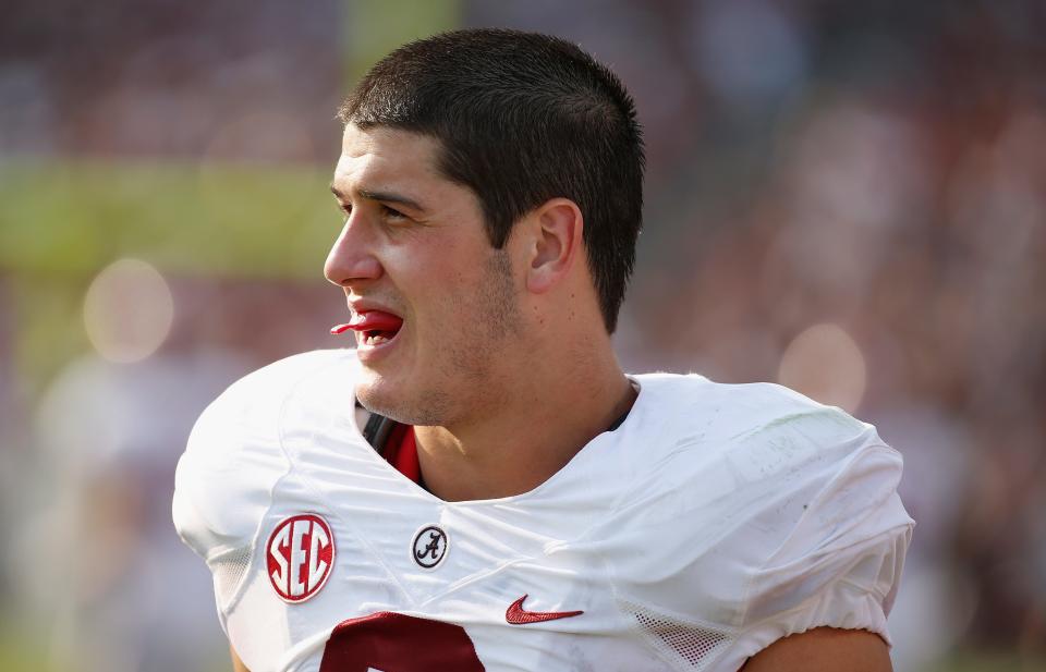 Alabama safety Vinnie Sunseri watches from the sideline during the game against Texas A&M in September 2013 in College Station, Texas.