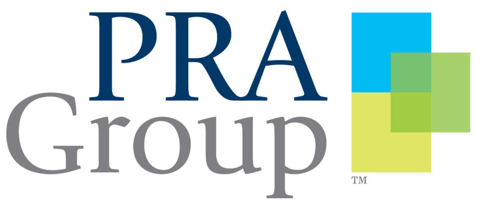 Logo for PRA Group with three squares in blue, yellow, and green.