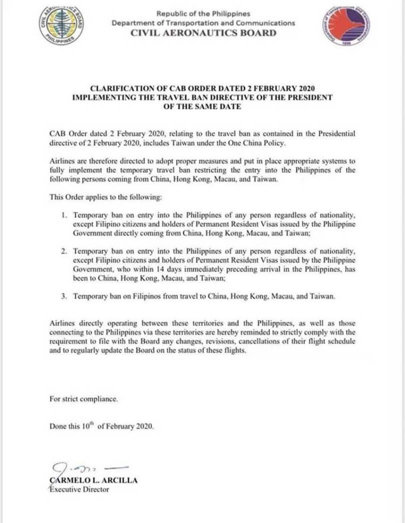 菲律賓官方所發布公文內容。（圖／翻攝臉書）