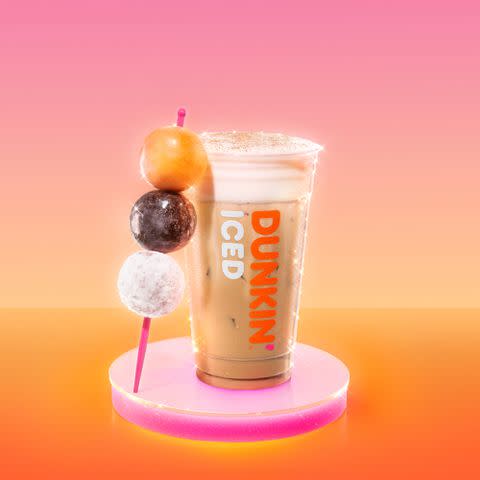 <p>Dunkin'</p> Ben Affleck's Dunkin' drink and Munchkins skewer