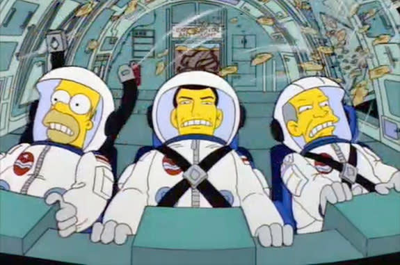 Buzz Aldrin voiced his cartoon likeness (at right) in "Deep Space Homer," a 1994 episode of "The Simpsons."