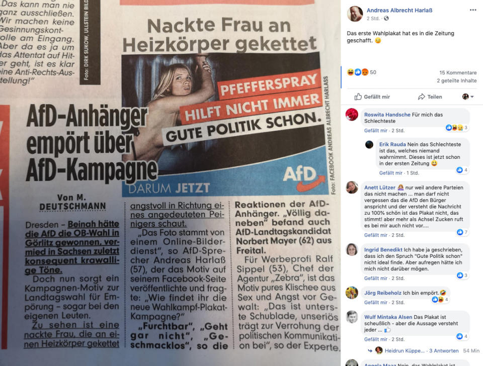 Den ersten Artikel in der "Bild" verbucht Harlaß als Erfolg (Screenshot: Andreas Albrecht Harlaß/Facebook)