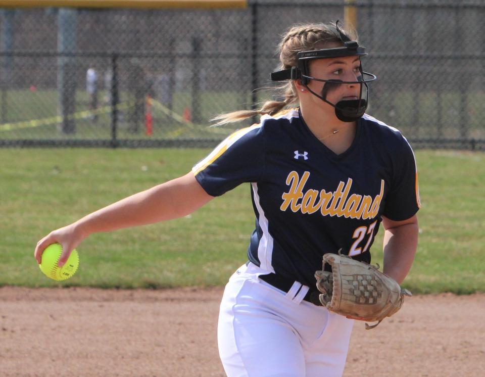 Hartland's Kylie Swierkos threw a no-hitter against South Lyon East and struck out 31 batters in 27 innings during the BackYard Challenge in Wixom.