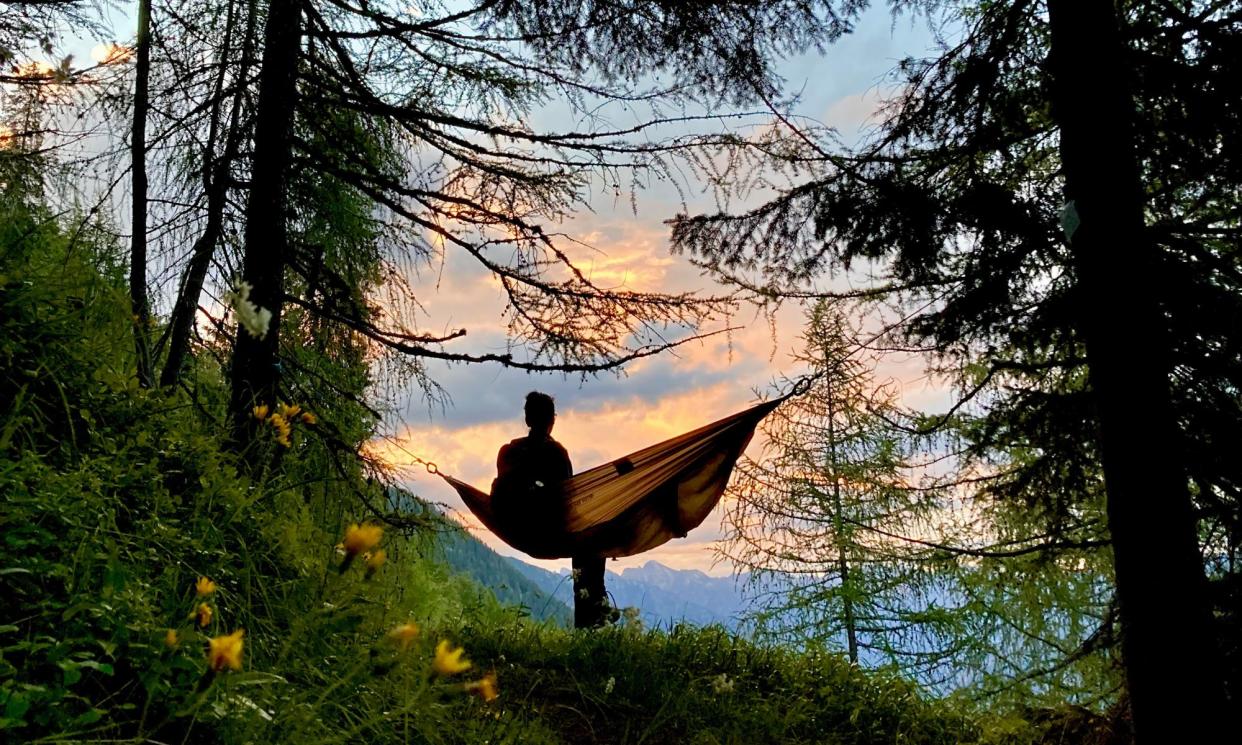 <span>One of the 12 Ggurijnar Hermi hammock stations on the trail. Each spot has been chosen for its views.</span><span>Photograph: Ggurijnar Hermi</span>