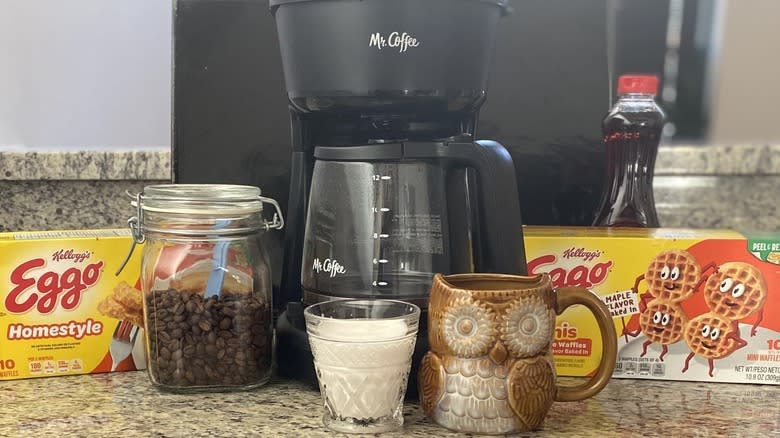 Creamer with coffee and Eggo products