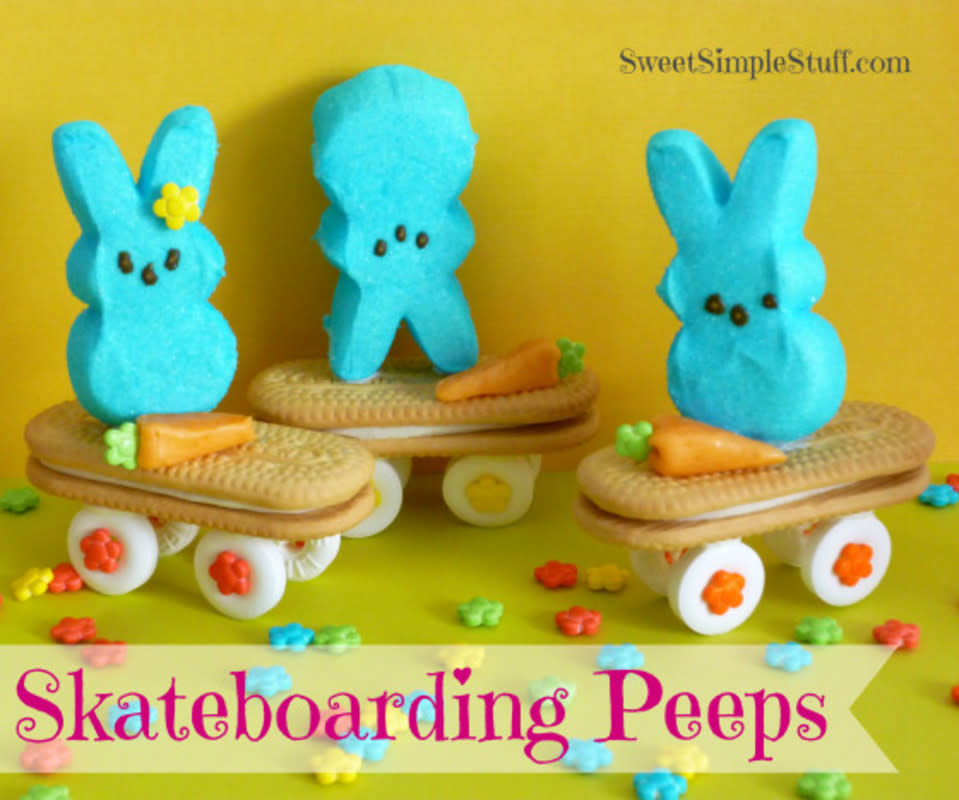 <p>Sweet Simple Stuff</p><p>These cookies are so fun and creative!</p><p><strong>Get the recipe:<a href="http://sweetsimplestuff.com/2013/03/22/skateboarding-peep-bunnies/" rel="nofollow noopener" target="_blank" data-ylk="slk:Easter Bunny Peeps Skateboarding Cookies;elm:context_link;itc:0;sec:content-canvas" class="link "> Easter Bunny Peeps Skateboarding Cookies</a></strong></p>