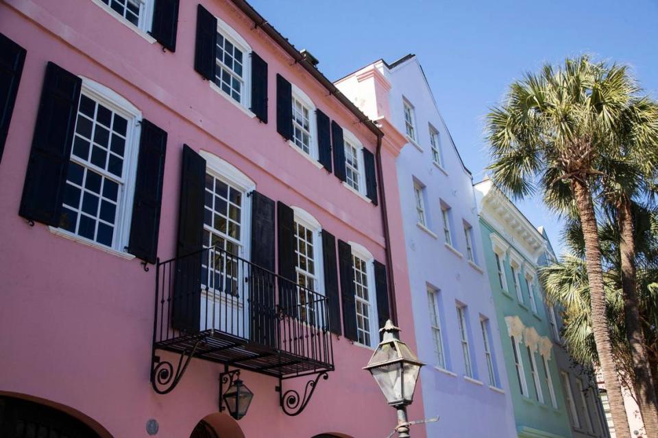 Rainbow Row in Charleston, South Carolina on Saturday, October 23, 2021. These Georgian homes date back to the 1740s.