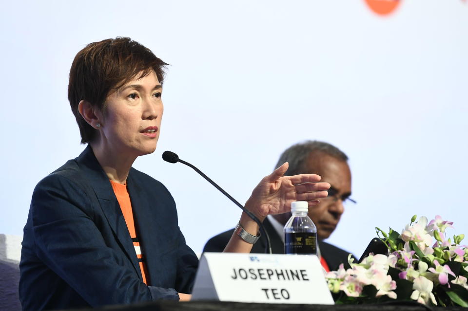 Minister for Manpower and Second Minister for Home Affairs Josephine Teo speaking at the Institute of Policy Studies 30th Anniversary conference at Marina Bay Sands on 26 October, 2018. (PHOTO: Jacky Ho, for the Institute of Policy Studies, NUS)