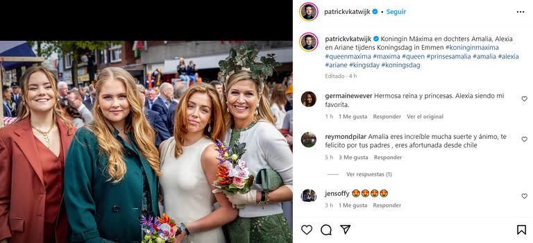 El fotógrafo de la familia real compartió una imagen donde se vio a Máxima Zorreguieta y sus tres hijas (Foto: Instagram/@patrickvkatwijk)