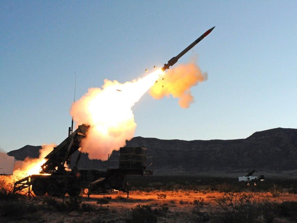 A shot of a Patriot missile battery firing an interceptor in a US Army test. The Patriot missile defense system is a ground-based interceptor able to eliminate airborne threats.