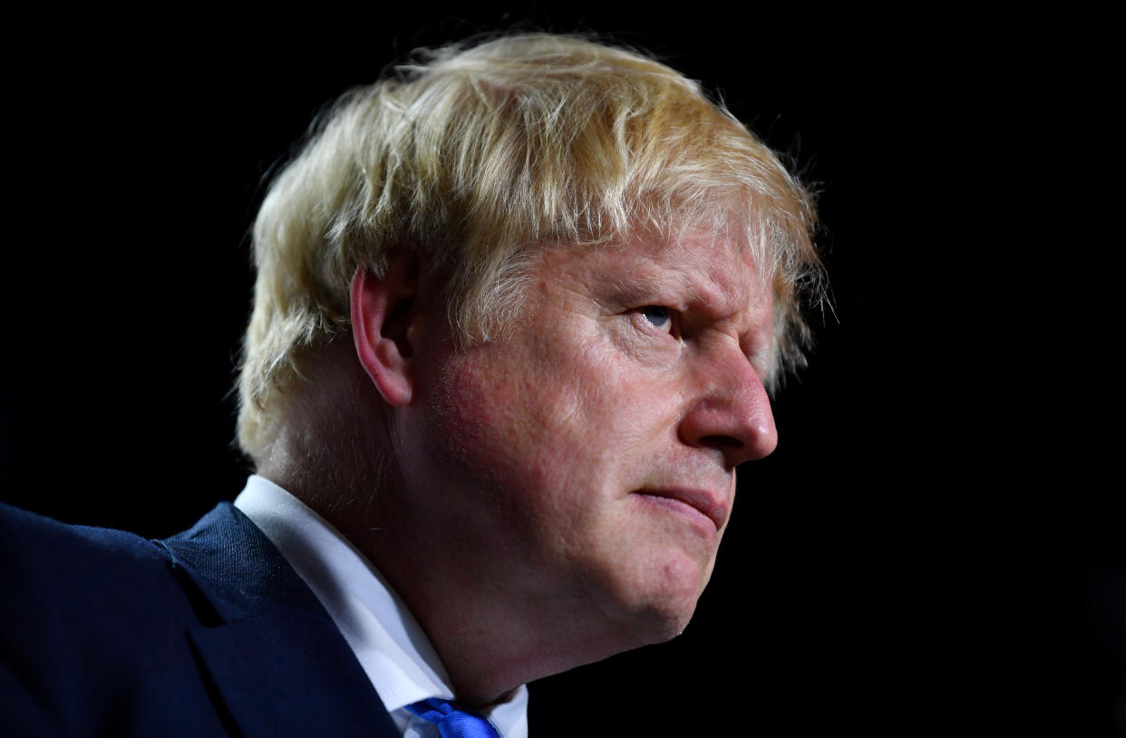 Britain's Prime Minister Boris Johnson is seen during a news conference at the end of the G7 summit in Biarritz, France, August 26, 2019. REUTERS/Dylan Martinez