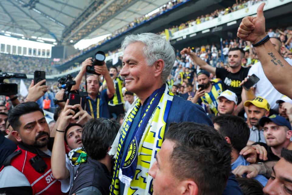 Jose Mourinho was treated to a warm welcome at Fenerbahce (AP)